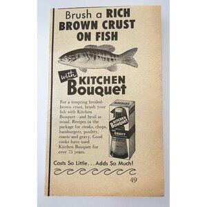 Kitchen Bouquet Gravy Vintage Mini Print Ad 1950s Fish Broiling Retro Kitchen